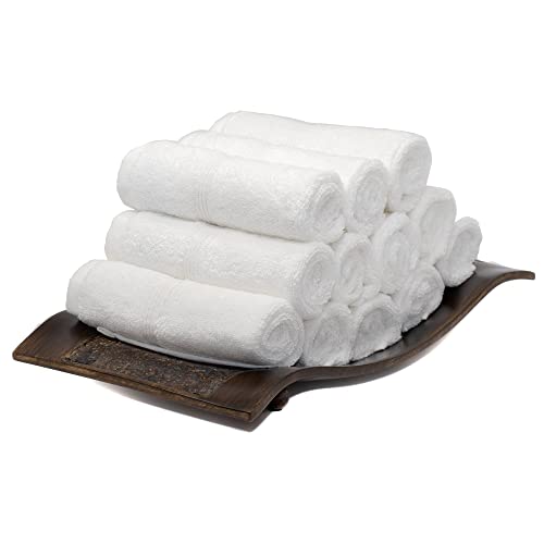 Mosobam 700 GSM Hotel Luxury Washcloths 13X13, Set of 12, White, Turkish Baby Bath Towel, Face Washcloth, Viscose Made from Bamboo - Turkish Cotton