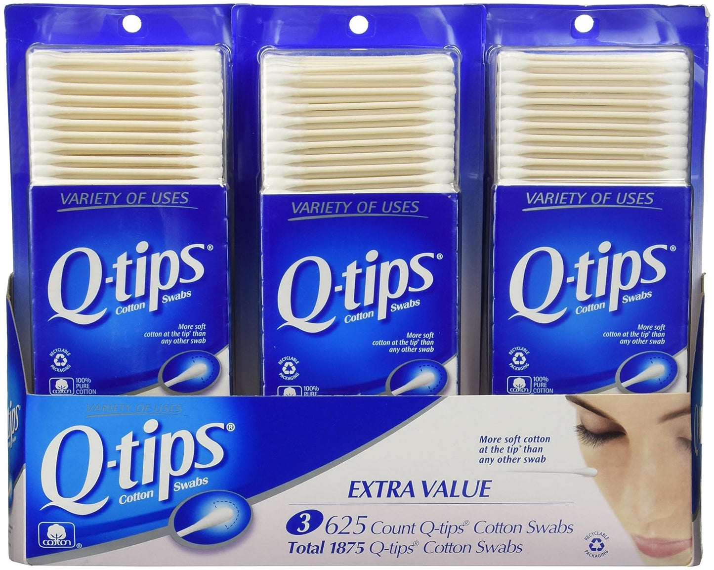 Q-tips Cotton Swabs 3 Packs of 625 Count