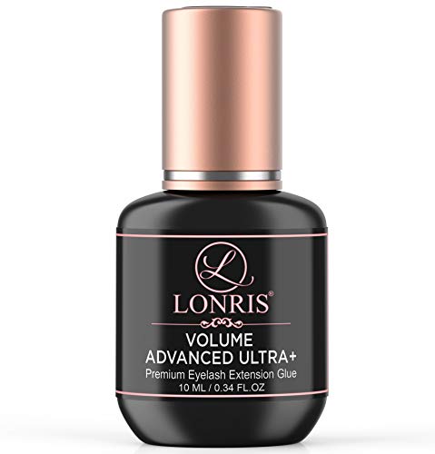 7-8 Weeks Retention/Eyelash Extension Glue Volume Advanced Ultra+ LONRIS Lash 10 ml/1-2 Sec Drying time/Maximum Bonding/Semi-Permanent Extensions Supplies/Professional Use Only Black Adhesive