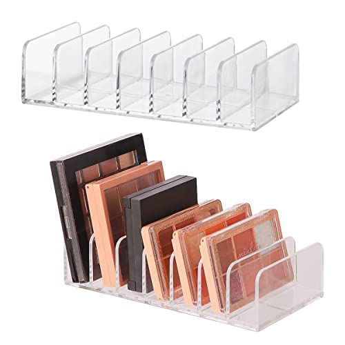 mwellewm 2 Pack Eyeshadow Palette Makeup Organizer 7 Section Divided Acrylic Makeup Cosmetic Storage Holder Display Stand Rack for Bathroom Countertop Vanity