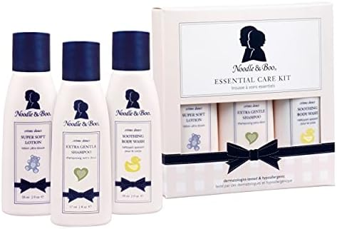 Noodle & Boo Essential Care 3 Piece Kit Super Soft Baby Lotion(2 Oz), Extra Gentle Shampoo(2 Oz) and Soothing Body Wash(2 Oz)