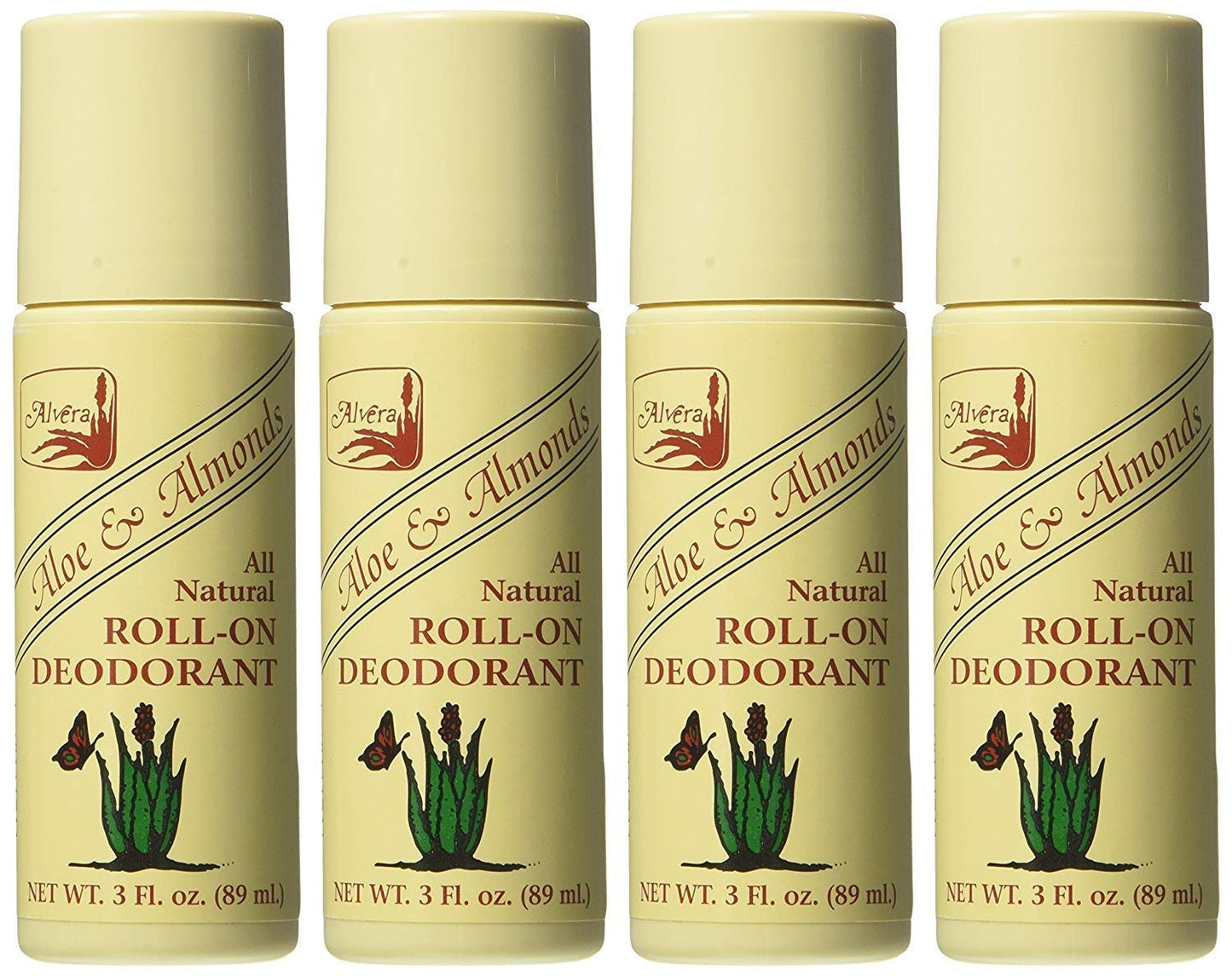 Alvera All Natural Roll-On Deodorant Aloe & Almonds - 3 Fl Oz, 4 pack