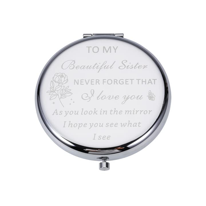 Sister Birthday Compact Mirror Gifts from Sister for Women Best Friend Personalized Friendship Christmas Graduation Easter Valentines Day Gifts Small Make Up Mirror from little Big Sister Brother