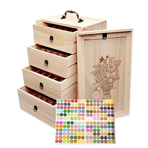 TORIBIO Essential Oil Box, Wooden Essential Oils Storage Holder Organizer for 96 Bottles, Holds 5 to 30 ml for Young Living & Doterra Bottles