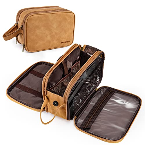 BAGSPRITE Toiletry Bag for Men, Women Travel Bag for Toiletries, Toiletry Bag Shaving Dopp Kit Organizer, Large Water-resistant Travel Bathroom Bag for Traveling, Brown