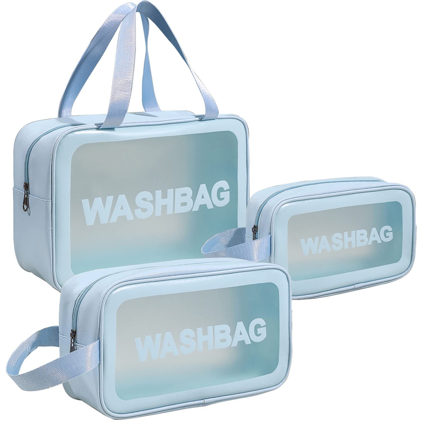 weallbuy Clear Travel Toiletry bag, 3 PCS Makeup Cosmetic Bag Transparent Travel Wash Bag for Women and Girls (Blue