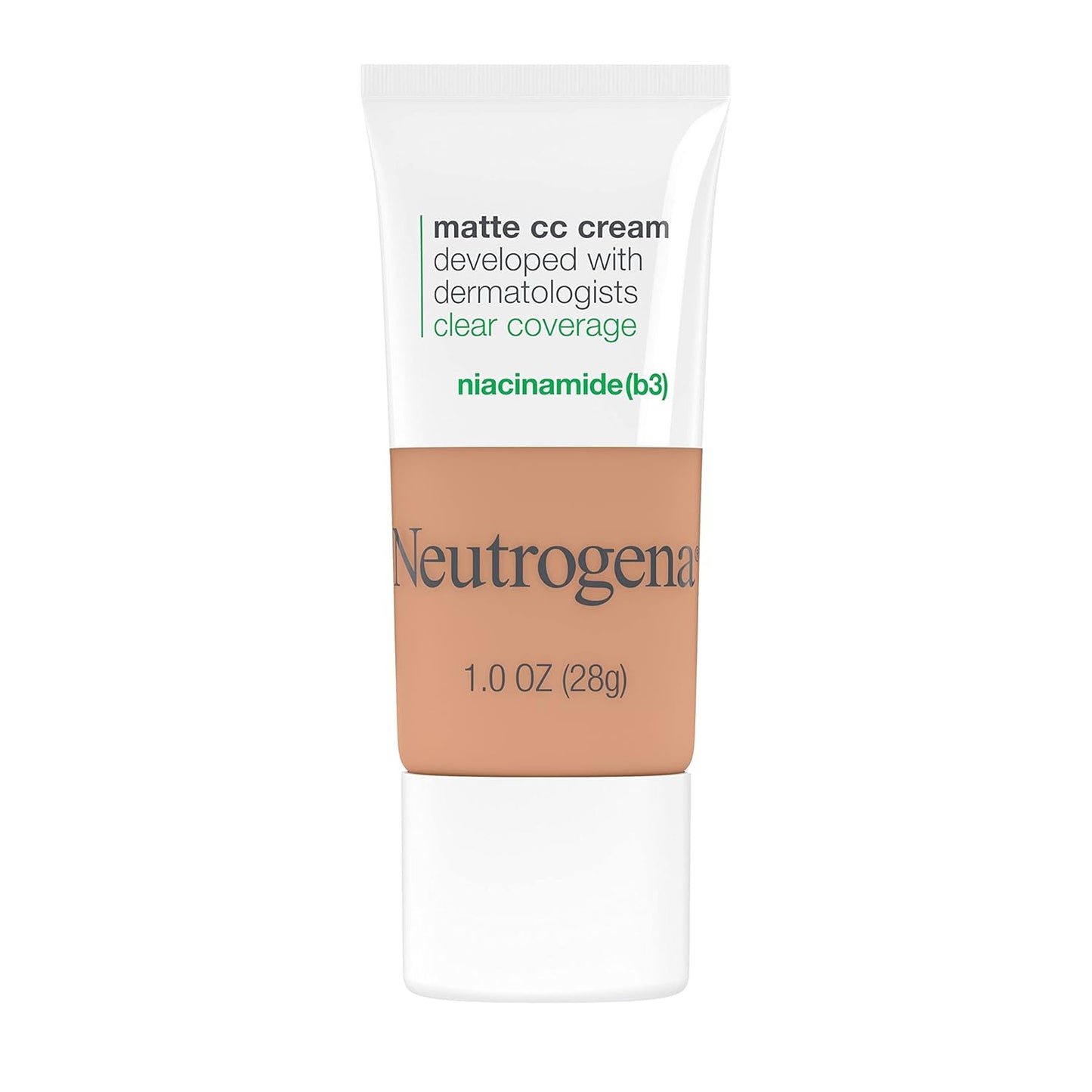 Neutrogena Clear Coverage Flawless Matte CC Cream, Full-Coverage Color Correcting Cream Face Makeup with Niacinamide (b3), Hypoallergenic, Oil Free & -Fragrance Free, Warm Linen, 1 oz