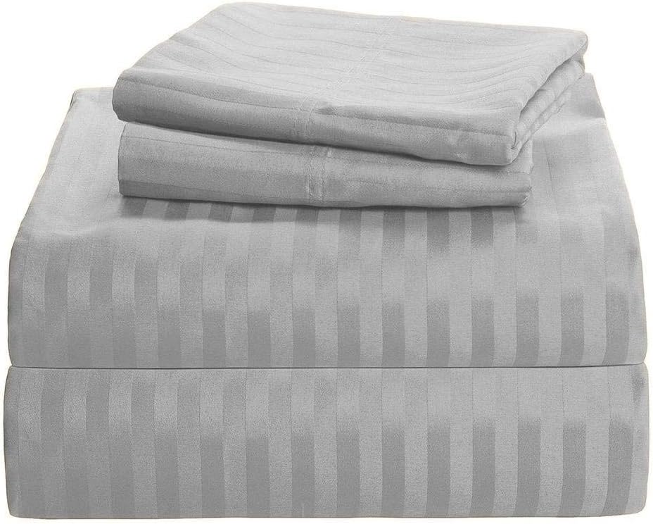 White House Linen Hotel Luxury - Extra Soft - Deep Pockets - Easy Fit Queen Sleeper Sofa Bed Sheet Set 4-Pieces 100% Egyptian Cotton 600TC Striped Silver Grey (60" x 74" + 8")