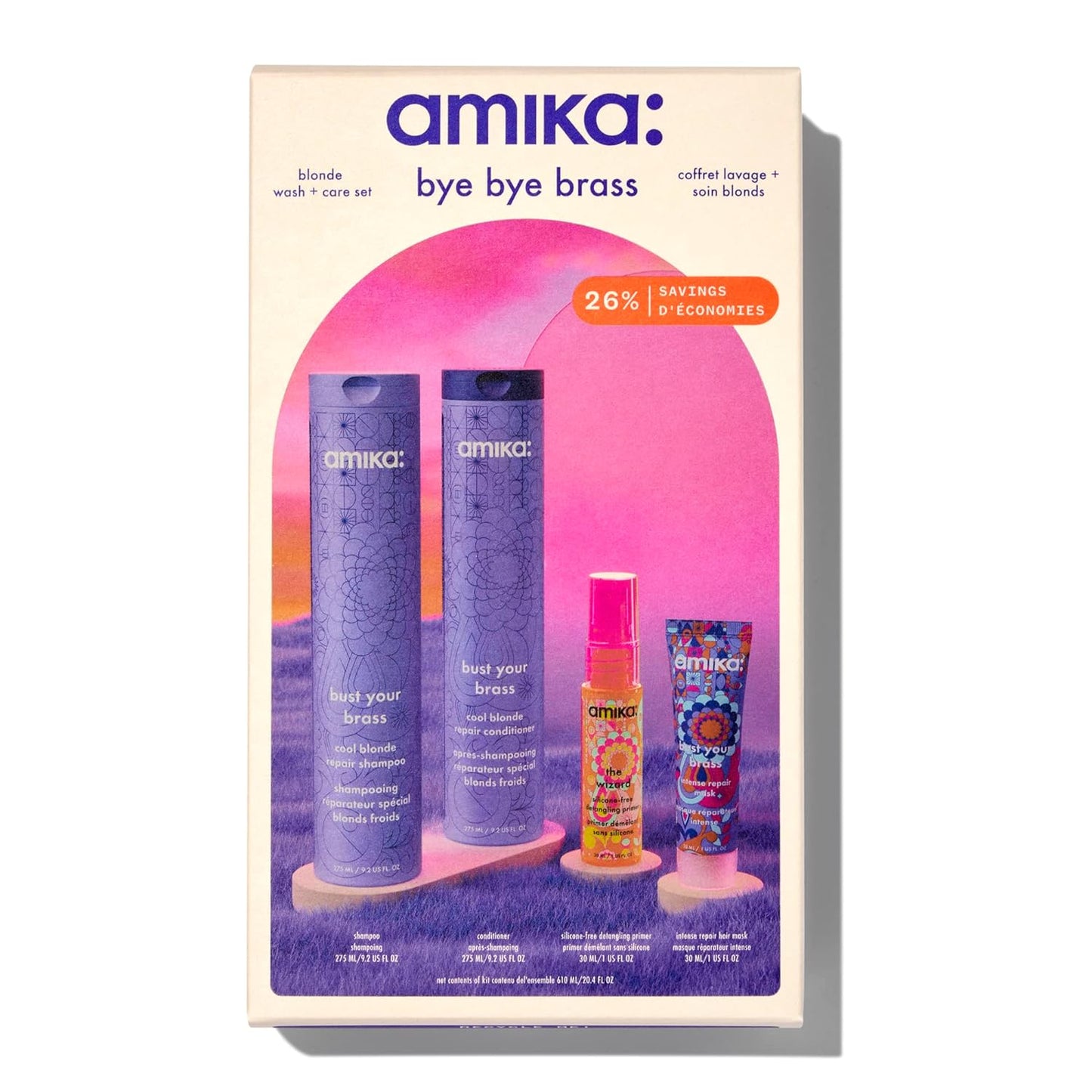 amika bye bye brass wash + care set