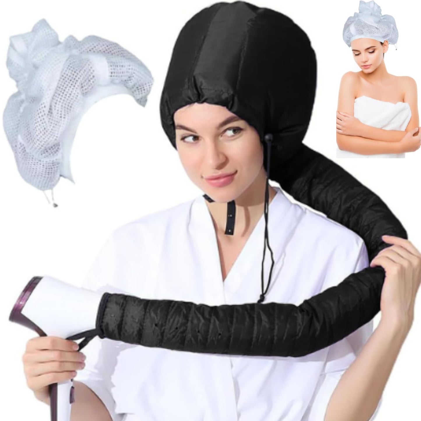 Net Plopping Cap for Drying Curly Hair, Adjustable Net Plopping Cap for Drying Curly Hair with Drawstring, Hair Dryer Bonnet, Plopping Cap Curly Hair for Women (Black)