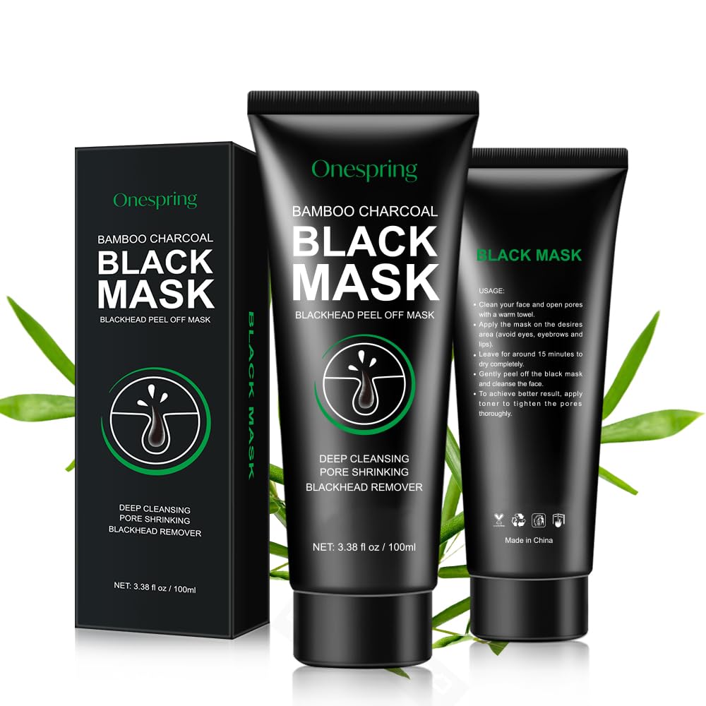 Onespring Blackhead Remover Mask, Peel Off Black Mask for Men and Women, Purifying Charcoal Face Mask for Deep Cleansing Blackheads, Dirt, Pores, Excess Oil (3.38 fl. oz)
