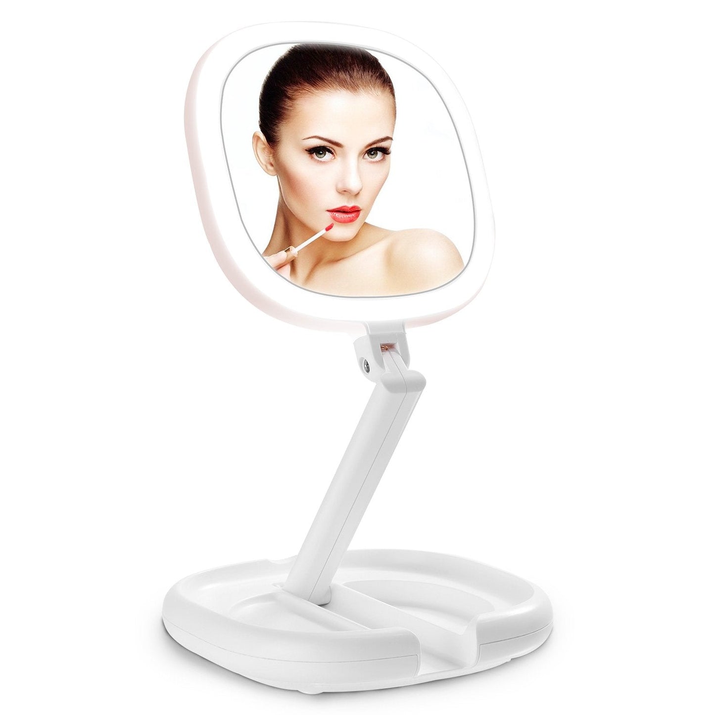 Beautifive Travel Makeup Mirror with Light and Magnification, 7X/1X Light Up Makeup Mirror Travel Lighted Make Up Mirror with Adjustable Height Double Sides Folding Travel Magnifying Mirror with Light