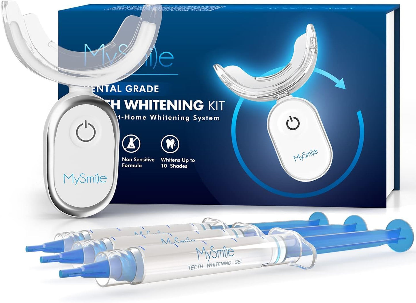 MySmile Teeth Whitening Kit for Sensitive Teeth with LED Light, 10 Min Non-Sensitive Fast Teeth Whitener, 3 Carbamide Peroxide Teeth Whitening Gel, Enamel Safe