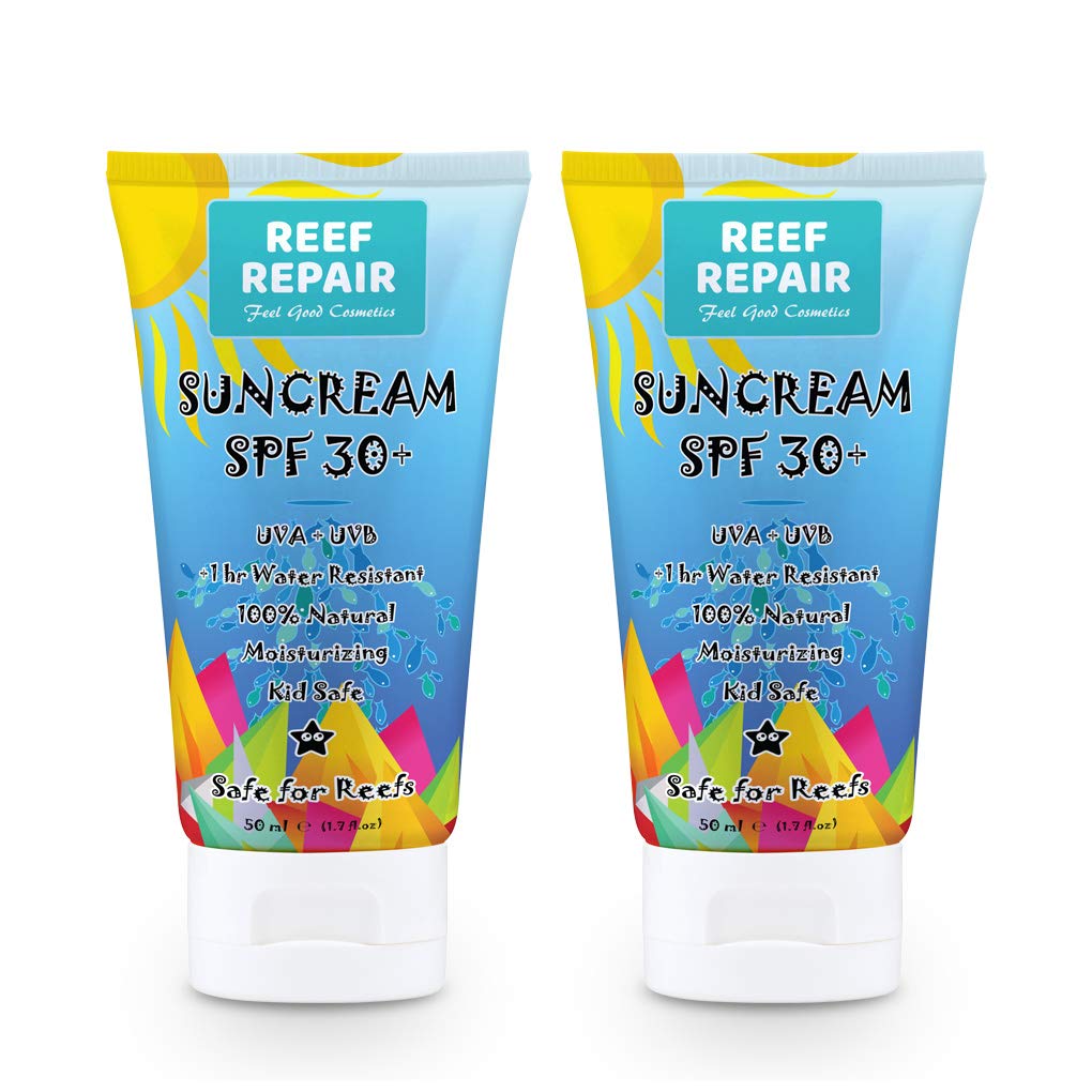 Reef Safe Sunscreen SPF 30+ (2 Pack) - All Natural, Travel Size, Water Resistant, Moisturizing, Biodegradable, Broad Spectrum UVA/UVB, Coral Friendly Mineral Suncream from Reef Repair (2 x 1.7 fl.Oz)