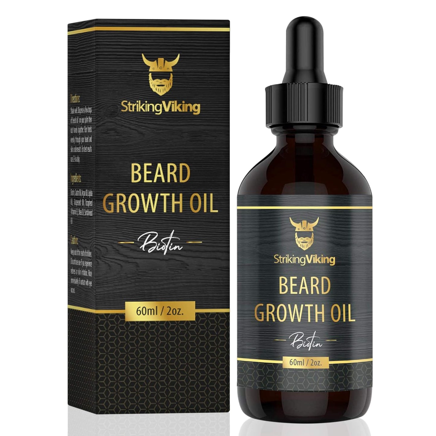 Beard Growth Oil with Biotin Ð Thickening and Conditioning Beard Oil Growth - Naturally Derived- Beard Serum for Facial Hair Growth for Men by Striking Viking (Sandalwood, 2 Fl Oz (Pack of 1))