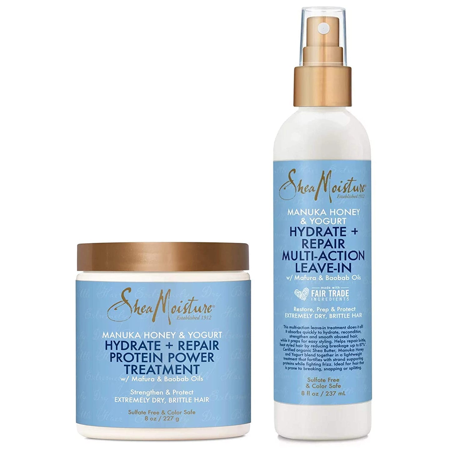 Shea Moisture Leave-In Conditioner Spray + Hair Mask Set - Manuka Honey & Yogurt Hydrating Repair Treatment for Dry, Damaged Hair, Anti-Frizz Hair Products, Scented, 8 Oz Ea (2 Piece Set)