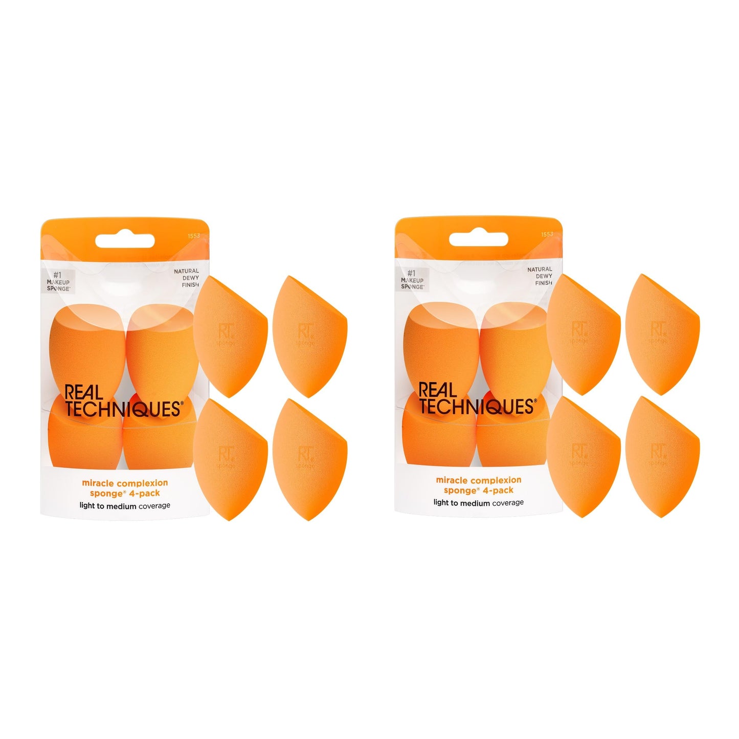 Real Techniques Miracle Complexion Sponge, Makeup Blending Sponge, For Foundation, Offers Light To Medium Coverage, Natural, Dewy Makeup, Orange Sponge, Latex-Free Foam, 8 Count
