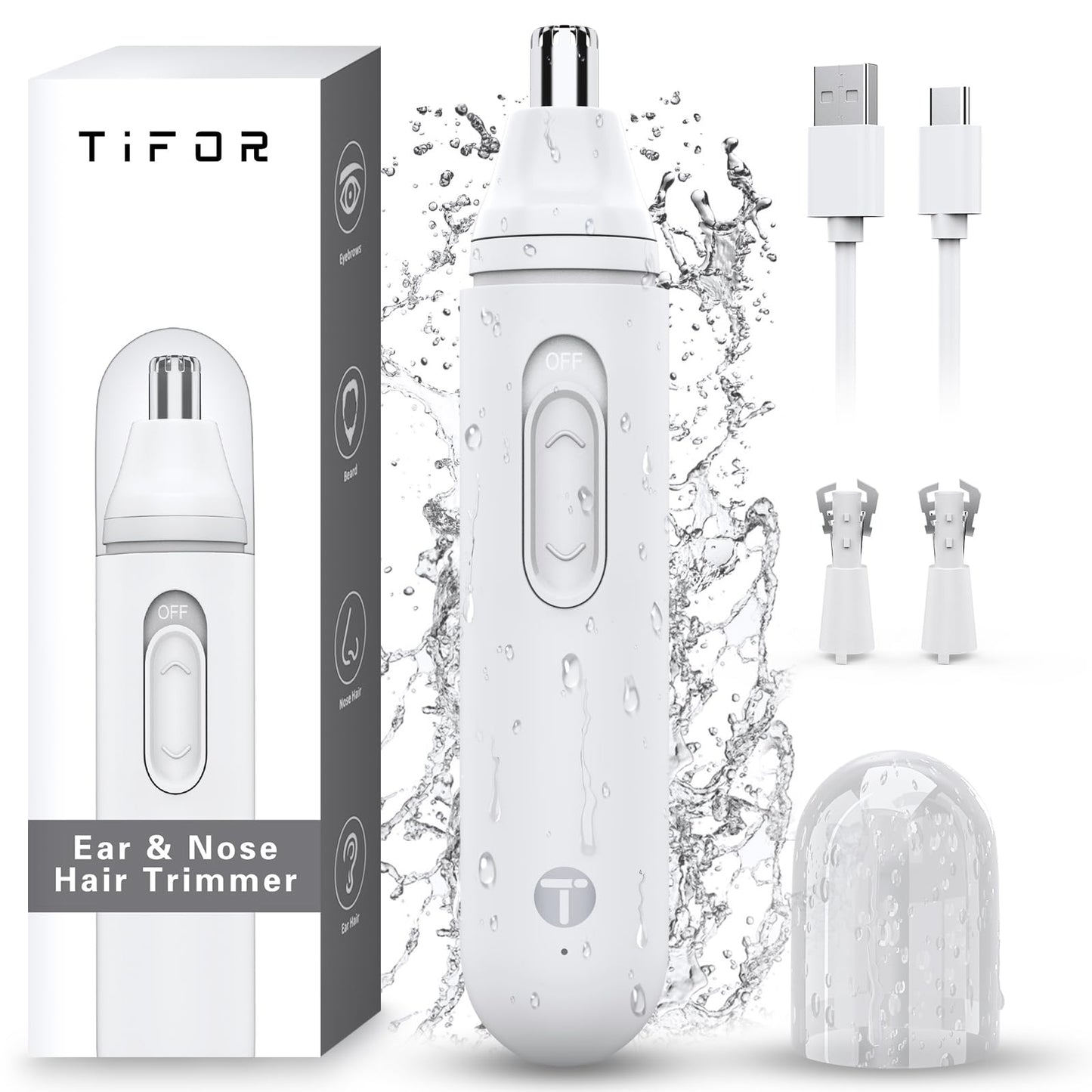 TIFOR Ear and Nose Hair Trimmer for Men - USB Electric Nose Hair Trimmer for Women - Painless Waterproof Eyebrow Facial Hair Removal Nose Clipper with 2 Extra Replaceable Dual-Edge Blades