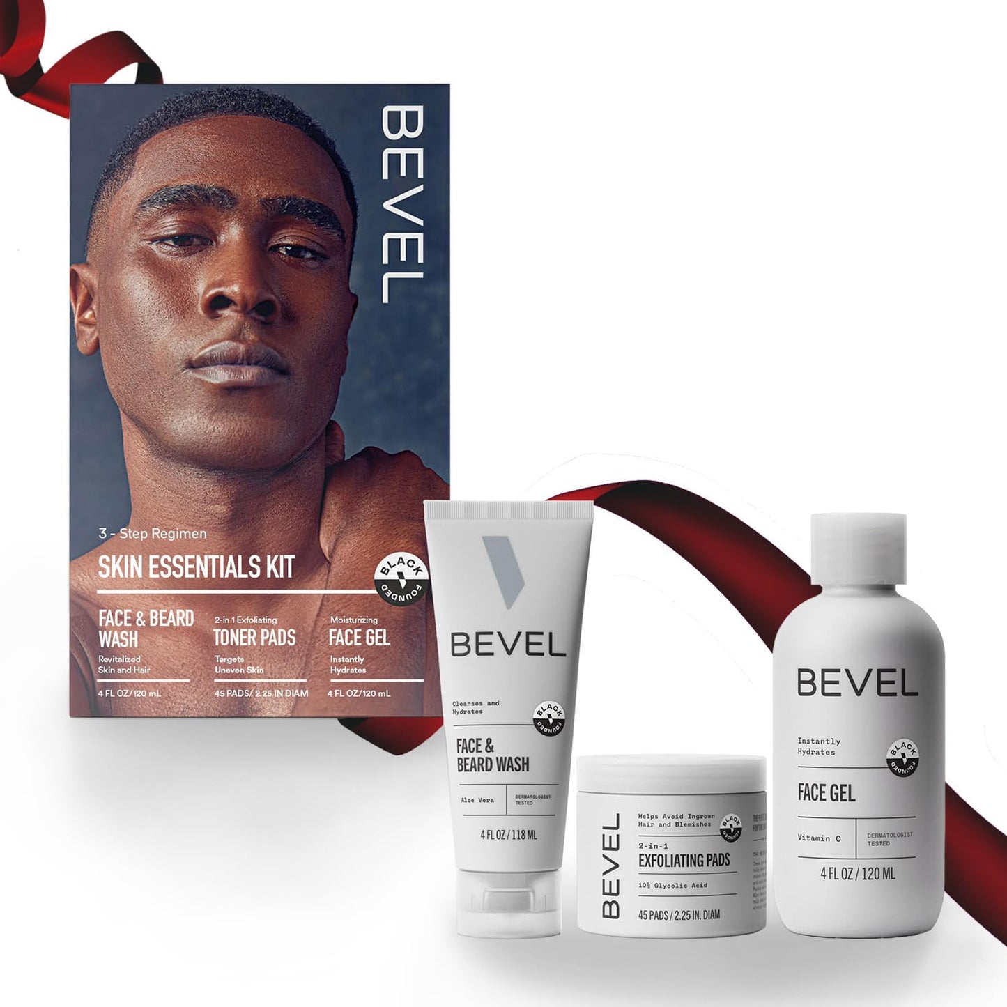 Bevel Skin Care Set - Includes Face Wash with Aloe Vera, Glycolic Acid Exfoliating Pads, Lightweight Face Moisturizer, Helps Treat Blemishes, Bumps and Discoloration (Packaging May Vary)