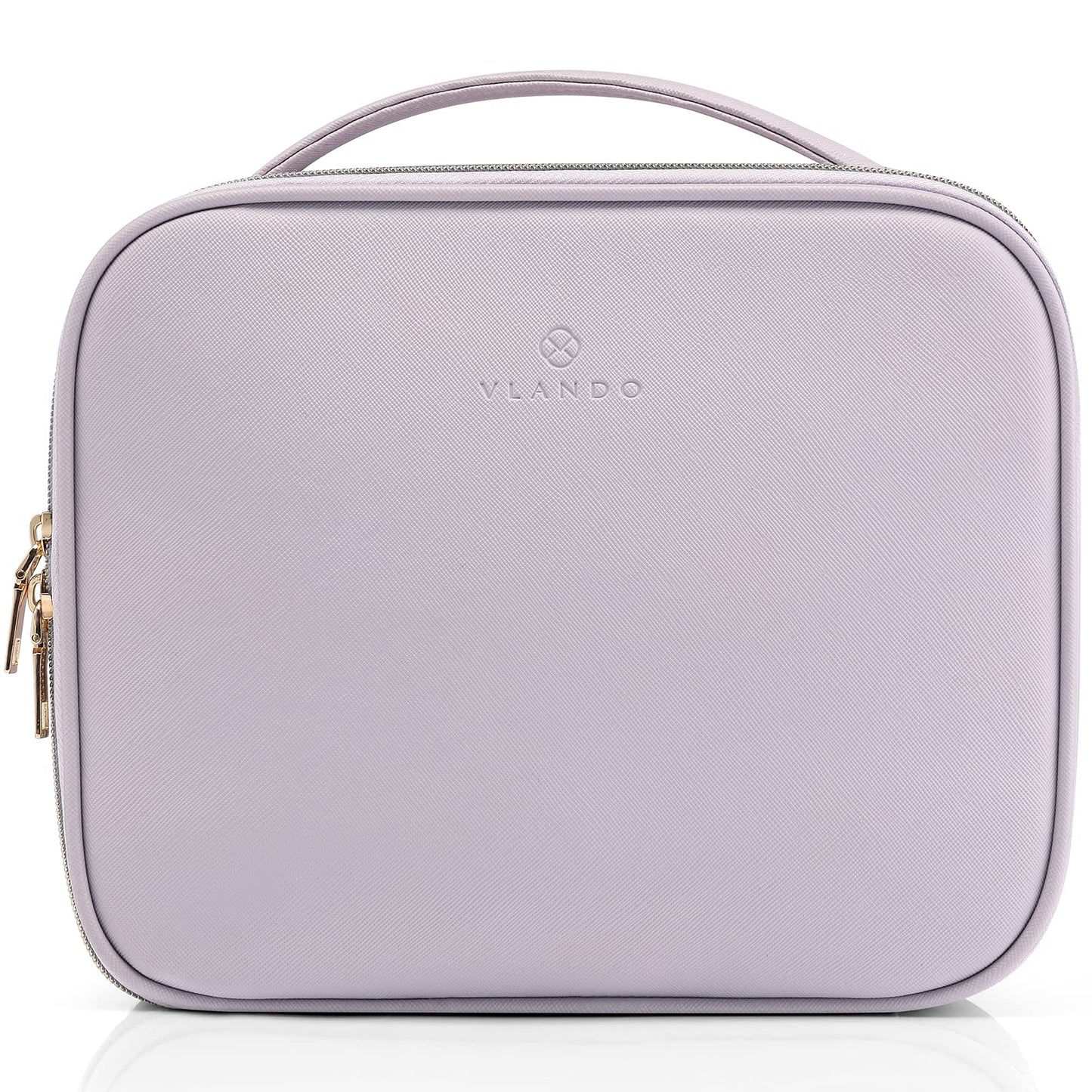 Vlando Travel Makeup Bag Cosmetics Bag Storage Faux Leather Portable Artist Storage Bag with Adjustable Dividers for Cosmetics Makeup Brushes, Girls Women Friends Purple