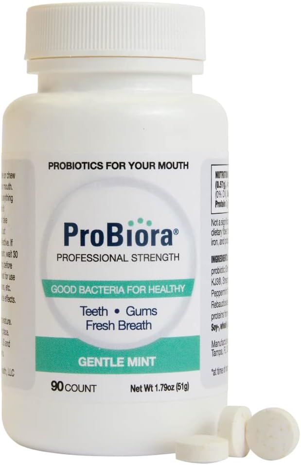 ProBiora Professional Strength Oral-Care Chewable Probiotic Tablets | Dental Supplement for Women and Men | Healthier Teeth and Gums | Fresher Breath | Whiter Teeth | Mint - 90 Count (Gentle Mint)
