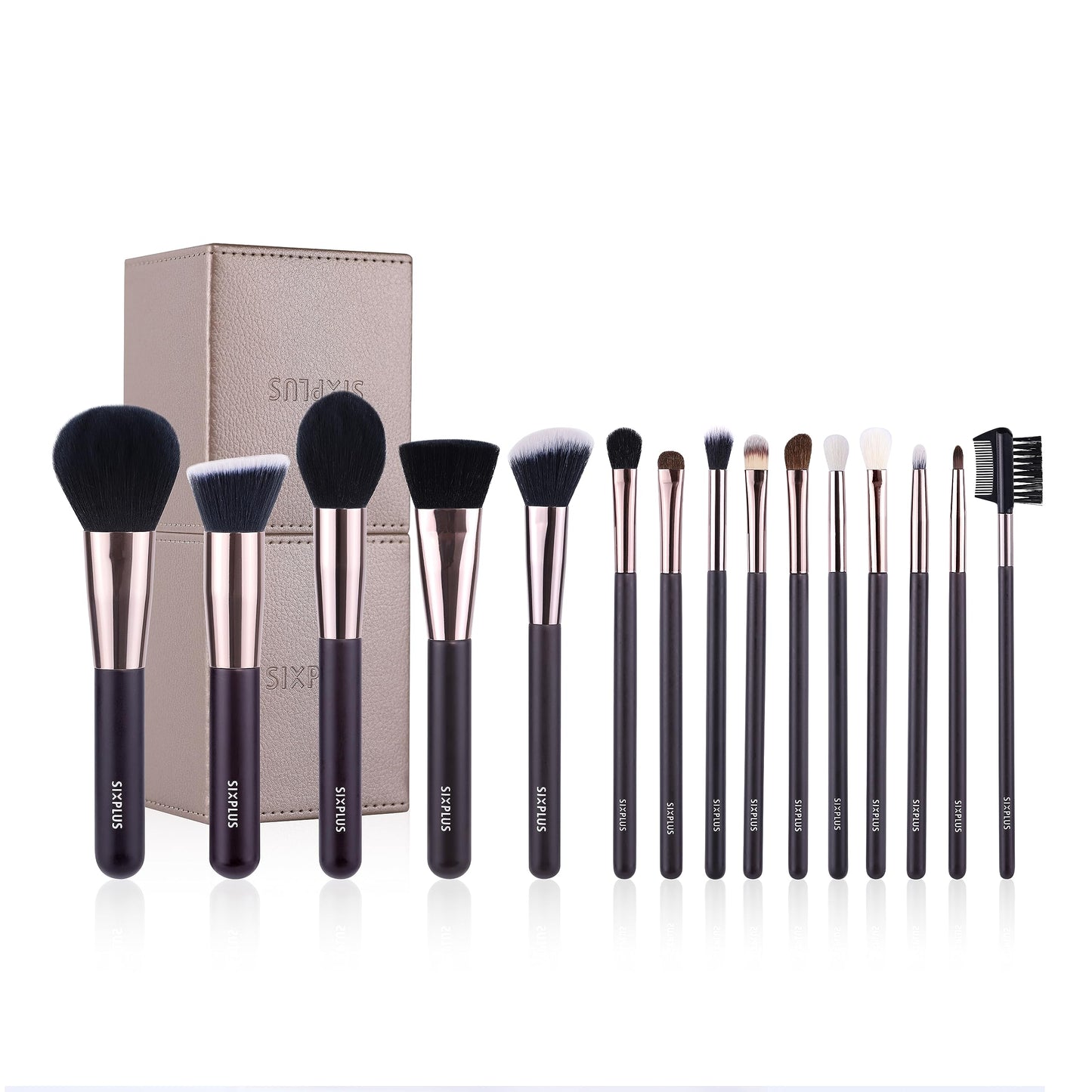 70% SALE�SIXPLUS 15pcs Coffee Makeup Brush Set with Makeup Holder (coffee)