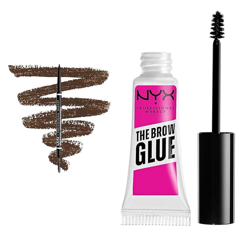 NYX PROFESSIONAL MAKEUP Micro Brow Pencil, Eyebrow Pencil - Brunette & The Brow Glue, Extreme Hold Eyebrow Gel - Clear