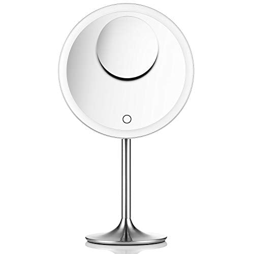 Miusco 9" Lighted Makeup Mirror Pro, 5X + 10X Magnification, Ultra Bright HD Lighting System, Rechargeable & Cordless, Adjustable Brightness, Touch Activated, Brush Stainless Steel