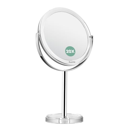 Auxmir Double Sided 20X Magnifying Makeup Mirror, 20X/1X Magnification Freestanding, Tabletop Vanity Mirror with 360° Rotation, Portable for Dressing Table, Bathroom, Bedroom or Travel