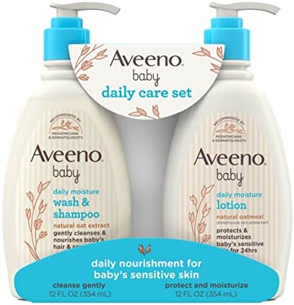 Aveeno Baby Daily Care Gift Set with Natural Oat Extract & Oatmeal, Contains Daily Moisturizing Body Lotion & Gentle 2-in-1 Baby Bath Wash & Shampoo, Hypoallergenic & Paraben-Free, 2 Items