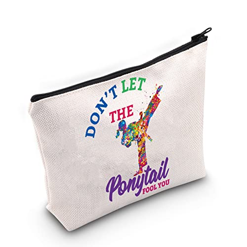 WZMPA Karate Girl Cosmetic Makeup Bag Karate Lovers Gift Dont Let The Ponytail Fool You Martial Arts Zipper Pouch For Women Girls (Ponytail Fool You)