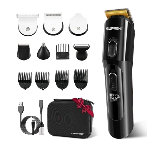 SUPRENT Hair Trimmer for Men- 16 Pieces Mens Grooming Kit with Electric Hair Trimmer, Mustache Body Face Mens Grooming Kit,IPX7 Waterproof, Premium Gift, Suitable for Hair, Nose and Ear