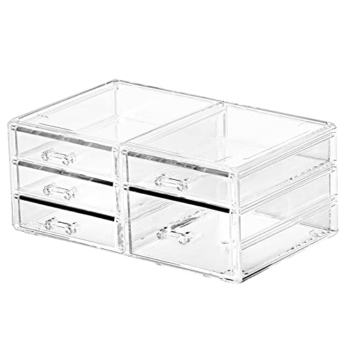 Office Desktop Storage Box,Rectangular Desktop Drawers,Plastic Makeup Storage,Containers Bins With Drawers Desk Organization Pull Out Small craft Storage Case Box Cube,Pack of 1 (Clear, 5 Drawers)