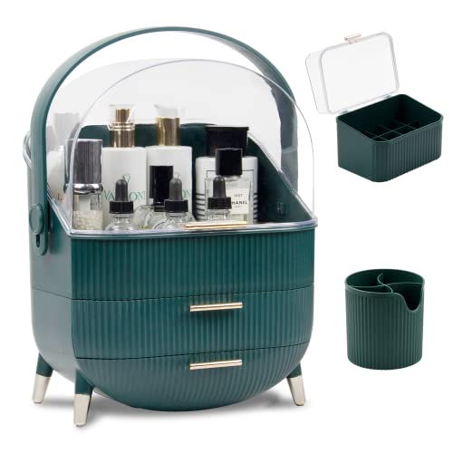 realife Large Makeup Organizer Storage with 2 Drawer for Vanity with Lipstick and Makeup Brush Organizer, Perfume & Skincare Organizers Makeup Box, Cover Cosmetic Organizer for Mother's Day