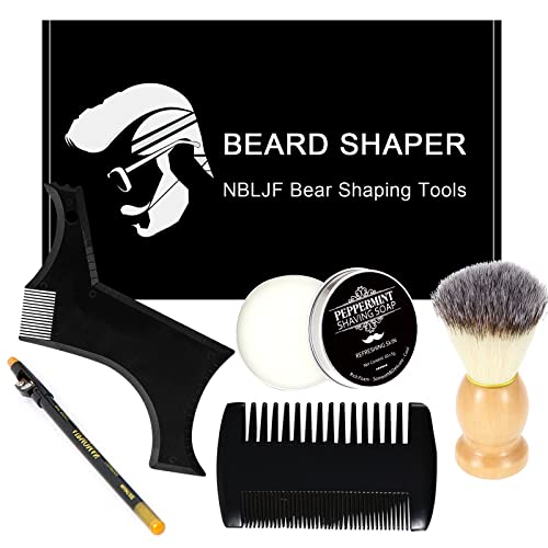 Beard Straightener for Men-Beard Shaper Kit Include Beard Template Guide, Shaving Soap, Barber Pencil, Beard Comb, Beard Brush (Black)