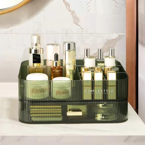 MIUOPUR Makeup Organizer with Stackable Drawers, Bathroom Vanity Organizers and Storage, Ideal for Desk and Dresser Countertops, Great for Cosmetics, skincare, Lipsticks, Nail Care -Green