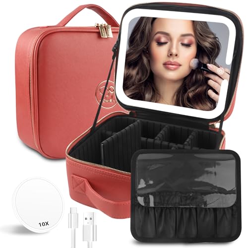 MOMIRA Makeup Mirror Travel Makeup Case with Lighted Partitionable Cosmetic Bag Professional Cosmetic Artist Organizer, Waterproof Portable, Accessories Case, Tools Case