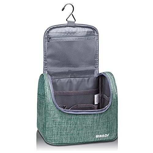 WANDF Hanging Toiletry Bag Travel Cosmetic Organizer Shower Bathroom Bag for Men Women Water-resistant  (M, Denim Green)
