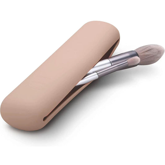 Silicon Makeup Brush Holder，Travel and Portable Cosmetic Face Brushes Holder travel essentials，Soft Sleek Tools Organizer for Travel，WaterProof Travel Holder All Your(Khaki)