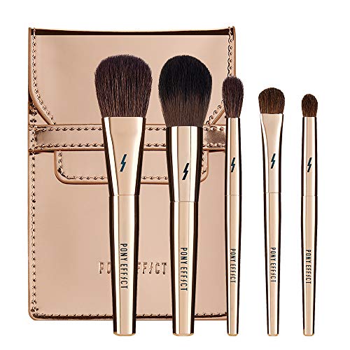 PONY EFFECT Mini Makeup Brush Set 3.4oz | 5 Must-Have Brush Set with Travel Pouch | K-beauty