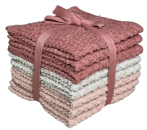 Petal Cliff Washcloths Set of 8 - Popcorn Weave Wash Cloth Designed to exfoliate Your Hands, Body or face - Extra Absorbent 100% Ring Spun Cotton 12" X 12". (Coral, Sand, Rose)