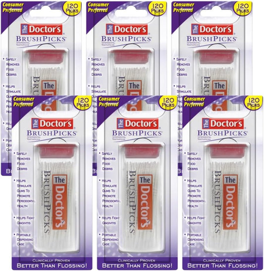 The Doctor's BrushPicks Interdental Toothpicks | 120-Picks per Pack | (6-Pack)