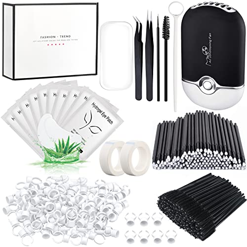 267 PCS Eyelash Extension Supplies Lash Extension Kit USB Air Conditioning Blower,Silicone Pad,Under Eye Gel Pads,Mini Makeup Mirror,Tapes,Tweezers,Glue Rings,Eyelash Brushes,Micro Brush Applicators