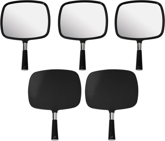 MIRRORVANA Pack of 5 Large & Comfy Hand Held Mirrors - Buy Cheap in Bulk for Wholesale Discount Savings - Suitable for Barbershop, Professional Hairstylist and Beauty Salon (Black)