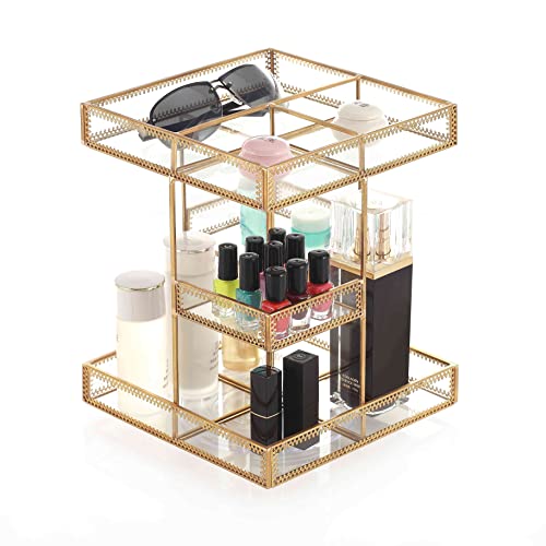 Miss Sweet Revolving Makeup Organizer Cosmetic Storage Adjustable 360-Degree Rotating (Gold)