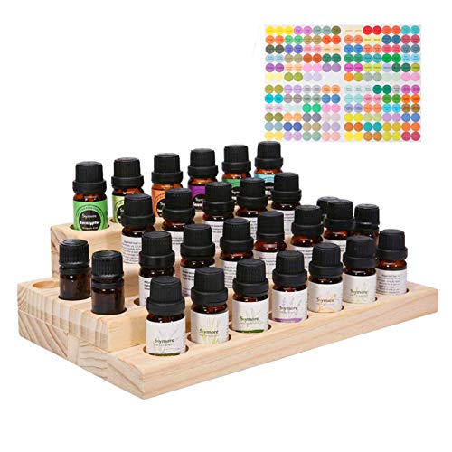 Pure Vie 4 Tier Essential Oil Bottles Wooden Storage Display Stand Travel Display Presentation Holder, Cosmetic Aromatherapy Organizer Rack Nail Polish Fragrance Container - Holds 30 Slots (15 ml)