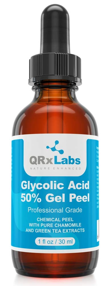 QRxLabs Glycolic Acid 50% Gel Peel With Chamomile And Green Tea Extracts - Professional Grade Chemical Face Peel For Acne Scars, Collagen Boost, Wrinkles, Fine Lines - Alpha Hydroxy Acid - 1 Bottle