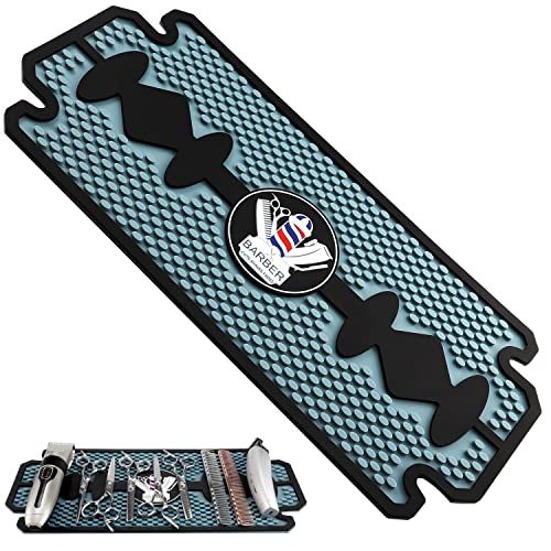 Noverlife Rubber Barber Station Mat, Heat Resistant Anti Slip Hair Salon Service Mat, Double Edge Countertop Protector Pad for Hair Styling Tools, Professional Flexible Mat for Clippers Salon Tools