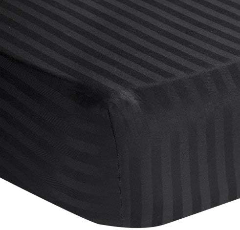 600 Thread Count Fits Mattress Upto 10 inch Deep Pocket 1 Piece (Bottom Sheet Only) 100% Egyptian Cotton California Queen (60" X 84") Black Color { Stripe Pattern }