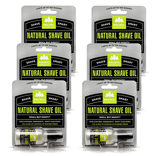 Pacific Shaving Company Natural Shaving Oil - Eliminates Cuts, Nicks, Razor Burn, Soothes & Moisturizes Skin, Reduces Irritation, with Natural & Organic Ingredients, Made in USA.5 oz (6 Pack)